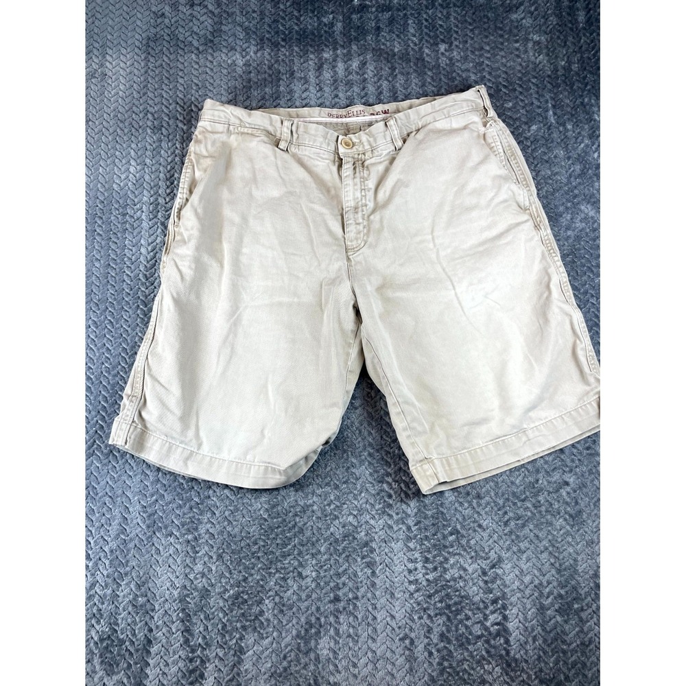 Perry Ellis America Bermuda Shorts Mens 38W Beige Denim Mid Rise Casual Gorpcore